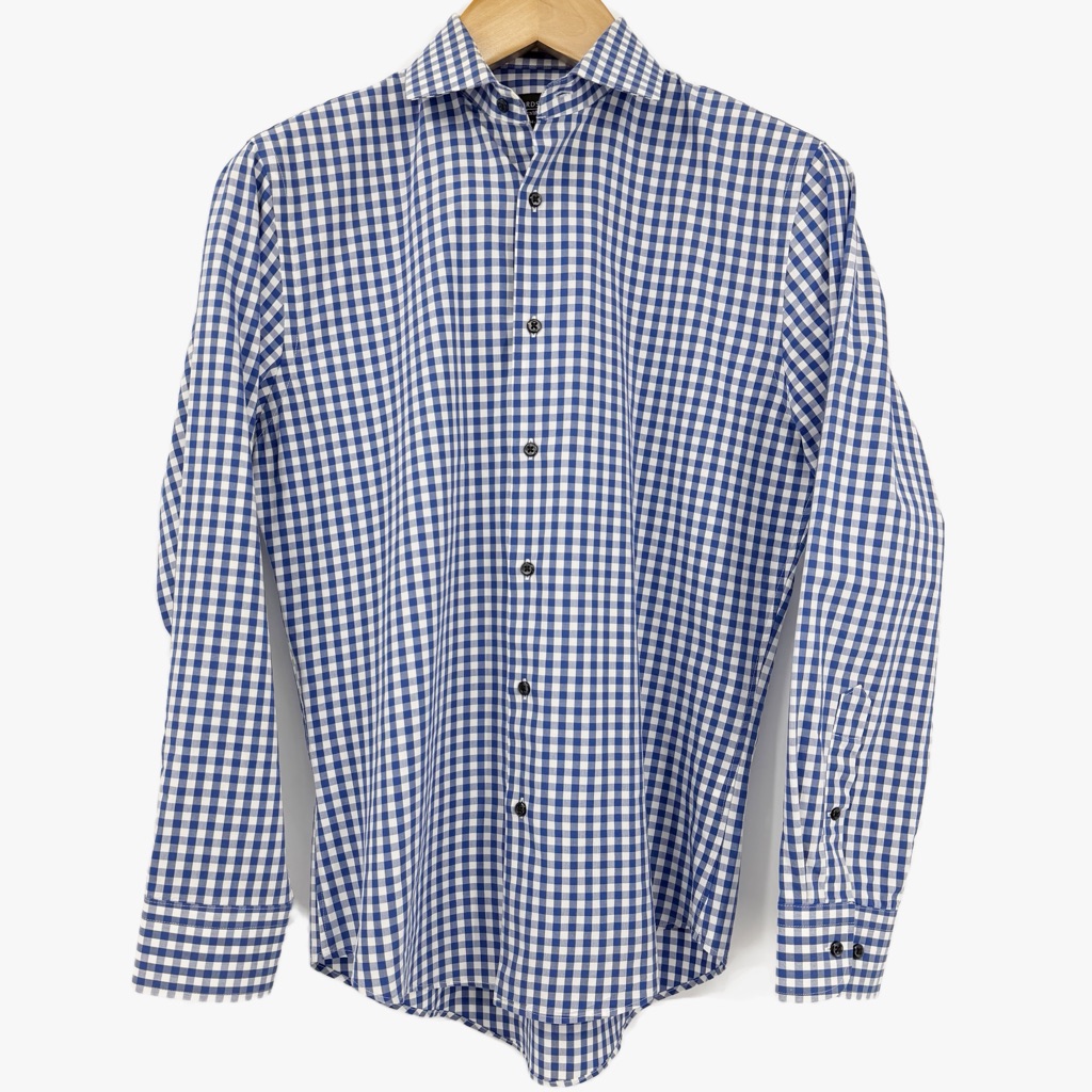 Nordstrom Men’s Shop Tech-Smart Trim Fit Blue Gingham Dress Shirt 15 32/33